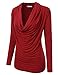 Doublju Soft Knit Cowl Neck Blouse Top for Women with Plus Size (Made in USA)