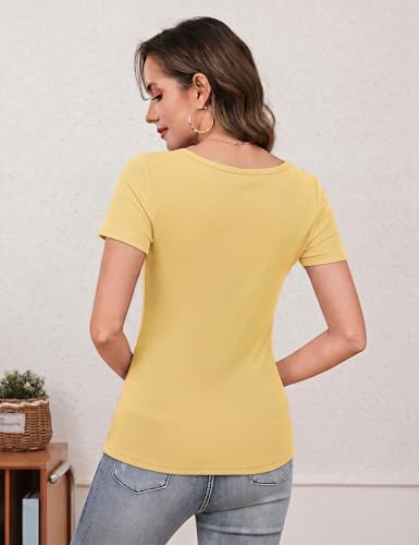 Totatuit Women's Short Sleeve Slim Fit U-Neck Zip Up T-Shirt Sexy and Modern Style for Spring and Summer