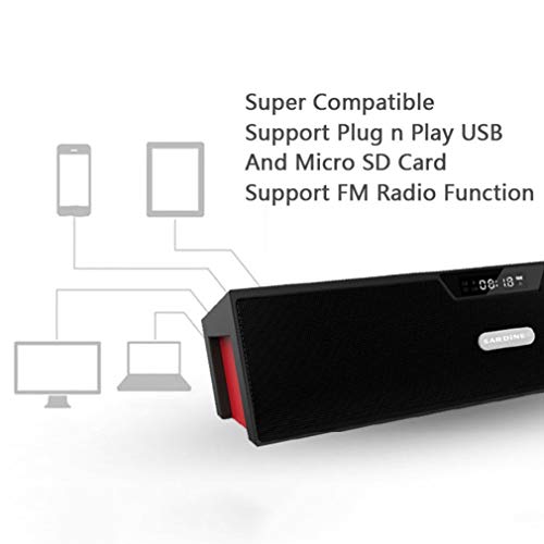 Simoner Portable Bluetooth Speakers with Alarm Clock, Super Bass Wireless Stereo Music- LCD Time Display/FM Radio/Built-in Mic (Black) - Thumbnail 4
