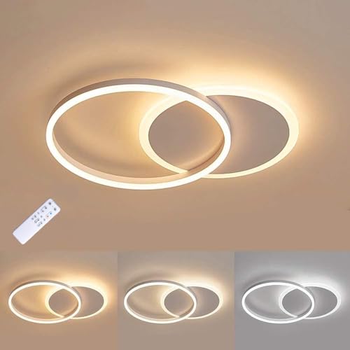 Moonm LED Ceiling Light 36 W, Dimmable LED Ceiling Light 3000 K-6000 K | bedroom chandelier with remote control, modern ceiling chandelier, aluminium, living room with two circles, ceiling lights