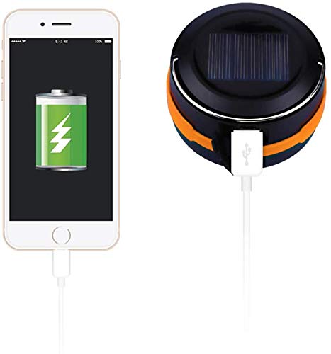 Solar Powered LED Camping Lantern-Solar or USB Chargeable, Portable Chargeable Collapsible LED Camping Lantern, Solar Tent Lamp Flashlight Emergency Charger for Hiking Camping Tent Hunting ( orange)