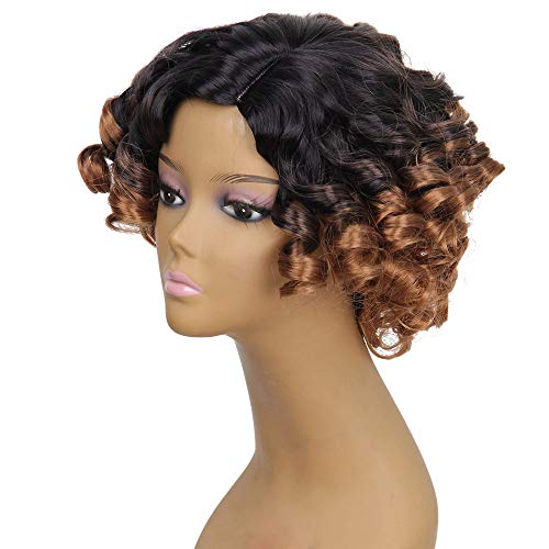Onefa Health & Beauty Hair Wig Women Fashion Lady Gradient Short Curls Hair Cosplay Party Wig (Brown)