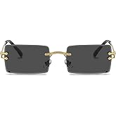 AOOLIA Rectangle Gradient Rimless Sunglasses Women Men Transparent Tinted Metal Frameless UV400 for Summer Holiday