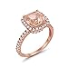 Sterling Silver Halo Solitaire Ring Rose Tone Rhodium PL Cushion Cut Simulated Morganite Clear CZ Accent, Size-7