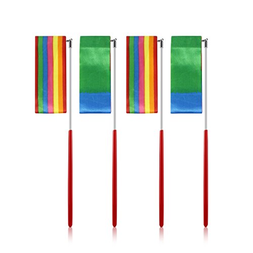 JBBERTH 2M Dancer Ribbon,Rhythmic Dance Ribbons for Kids,Sport Gymnastics Dance Ribbon, Baton Twirling-Set of 2 Different Colors(Rainbow and Flame) - Thumbnail 6