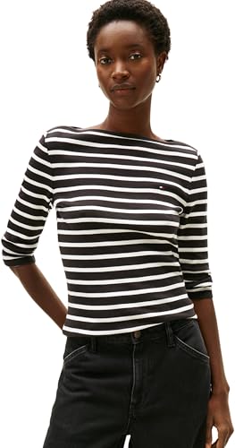 Camiseta de Manga Larga Mujer New Cody Slim Cuello Barco, Negro (Black/Ecru STP), M