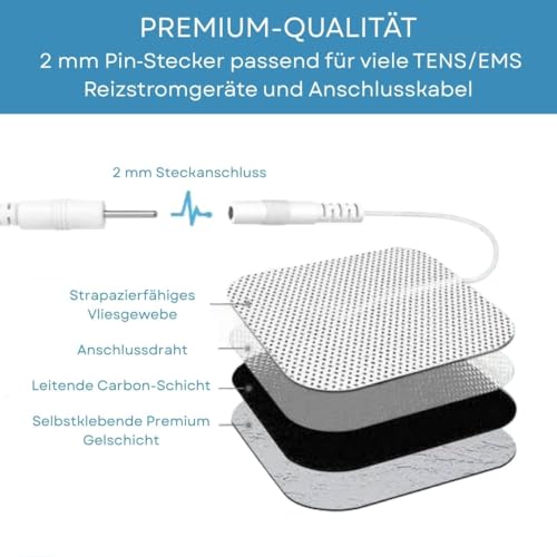 ELDE MEDICAL TENS Electrode Pads 5 x 5 cm (Pack of 20) - Self-Adhesive, Reusable Electrode Pads with 2 mm Pin Connection - Replacement Pads Compatible with TENS & EMS Devices with 2 mm Pin Connector