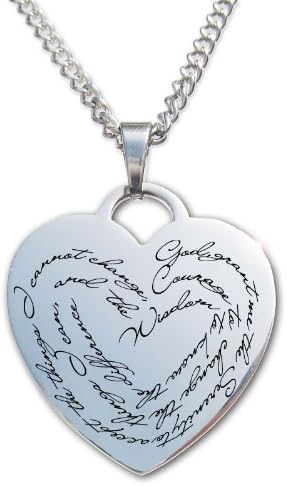 Serenity Prayer Stainless Steel Heart Pendant Necklace