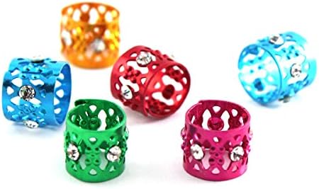 Mixed Dread Lock Dreadlocks Crystal Stud Multi Color Beads Metal Cuffs Hair Decoration Filigree Tube 6 PCS in 1 package