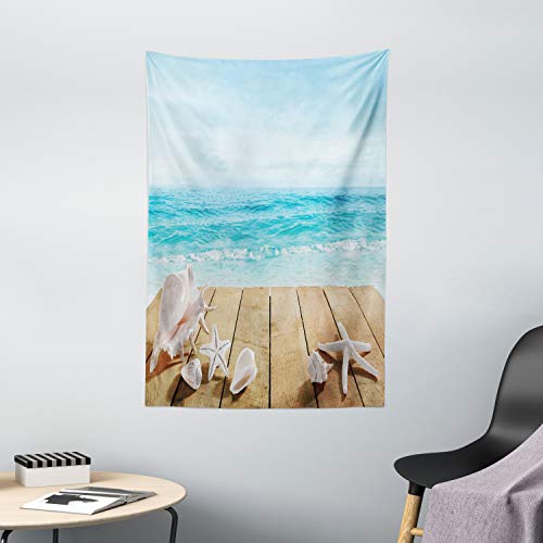 Ambesonne Seashells Tapestry, Wooden Boardwald Sunshine Vacations Beach
