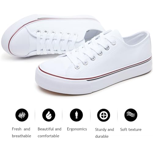 FRACORA Womens White Canvas Sneakers Low Top Canvas