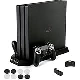 Pecham Vertical Stand for PS4 Pro with Cooling Fan, Dual Controller Charger Station for Sony Playstation 4 Game Console Dualshock 4 with 3 Extra USB HUB Port
