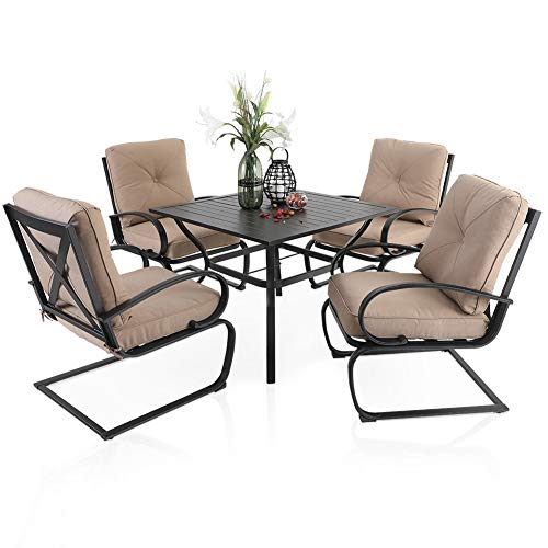 PHI VILLA 5 Piece Patio Dining Set, 4 pcs CSpring Motion Chairs with