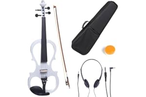 Cecilio 4/4 CEVN-1W Solid Wood Electric/Silent Violin with Ebony Fittings in Style 1 - Full Size - Pearl White