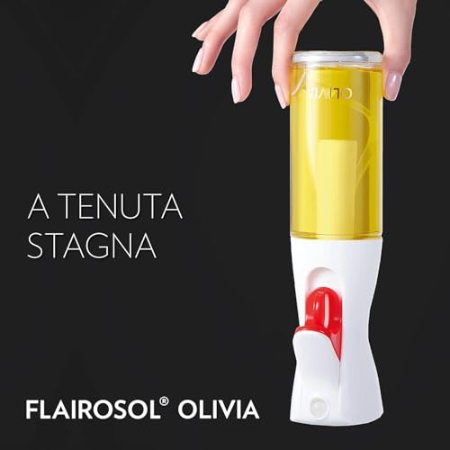 FLAIROSOL OLIVIA 130 ml Glass Oil Sprayer - Continuous Spray Technology with Portion Control - Versatile for Cooking, Salads, Barbecues, Baking, etc. (Golden Logo)