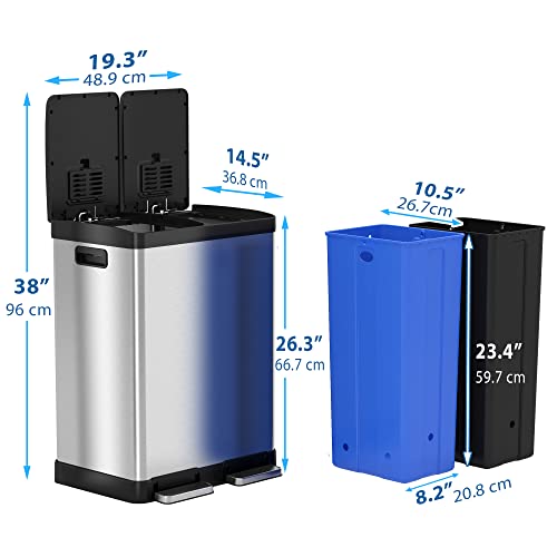 iTouchless SoftStep 16 Gallon Step Trash Can & Recycle Bin with