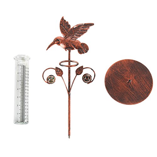 CEDAR HOME Rain Gauge Outdoor Garden Wireless Glass Brass Metal Tabletop Cute Professional Raingauge for Lawn Yard Patio Decor 8oz. by, 7" W x 6" D x 16" H, Copper Bird