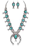 Jayde N' Grey Navajo Southwestern Squash Blossom Turquoise Necklace (Turquoise Large Size)