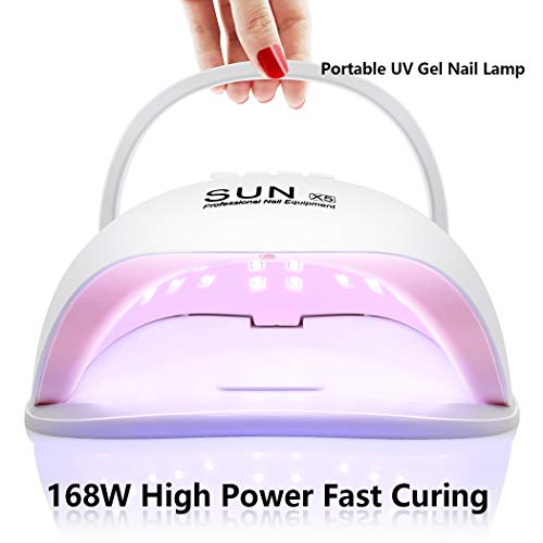 Gel UV LED Nail Lamp, 168W LED Nail Light for Gel Polish Nail Dryers with 4 Timers Professional Portable Gel Nail Polish Curing Lamps, Automatic Sensor UV Nail Light for Home and Salon