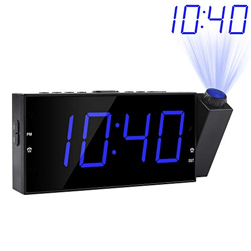 OnLyee Projection Clock, 7”LED Digital Desk/Shelf Clock on Ceiling Wall with Dimmer, USB Charging, AC Powered and Battery Backup for Bedroom, Kitchen, Kids - Thumbnail 7