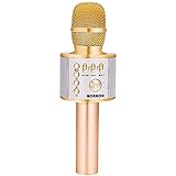 BONAOK Wireless Bluetooth Karaoke Microphone,3-in-1 Portable Handheld karaoke Mic Easter Gift Home Party Birthday Speaker Machine for iPhone/Android/iPad/Sony, PC and All Smartphone(Gold)