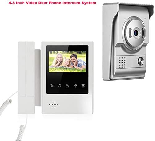 Video Door Phone System, 4.3 Inch Clear LCD Monitor Wired Video Intercom Doorbell Kits, Night Vision Camera Door Bell Intercom, Doorphone Telephone style for Home Improvement