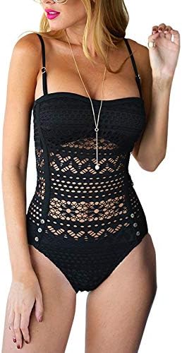 Roskiki Women's Crochet One Piece Padded Bathing Suit Straps Swimsuit