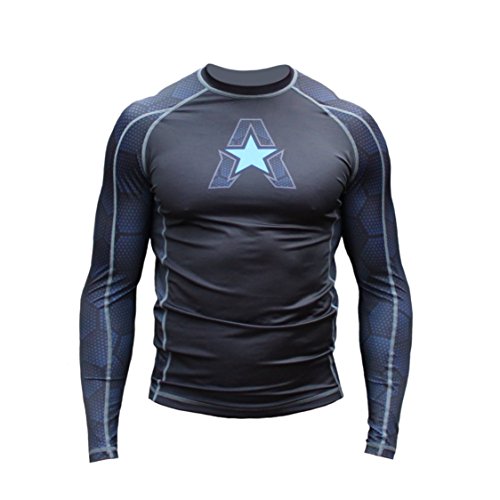 NEW! Anthem Athletics HELO-X Long Sleeve Rashguard - BJJ & MMA - Black Hex With Blue - Medium