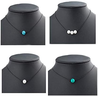 Single Pearl/Turquoise/Blue Turquoise/3 Pear Choker Necklace for Women Genuine Leather Handmade Choker Jewelry Gift Totally 4 Pieces