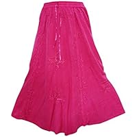 Mogul Women's Hippie Skirt Pink Embroidered Rayon Flare Hippie Gypsy Long Skirts