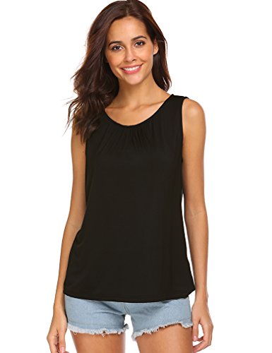 Locryz Women's Casual Plain Sleeveless Simple Tshirt Loose Blouse Top (L, Black) - Thumbnail 3