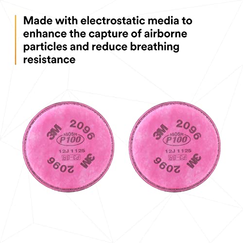 3M P100 Respirator Filter 2096, 1 Pair, Helps Protect Against Oil and