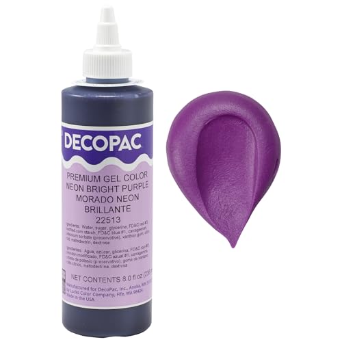 DecoPac Premium Gel Food Coloring | Neon Bright Purple Food Coloring For Baking | 8oz | Color Buttercream, Fondant, Frosting & Piping Gel, Food Safe, Highly Concentrated Gel, 8 oz - Neon Bright Purple