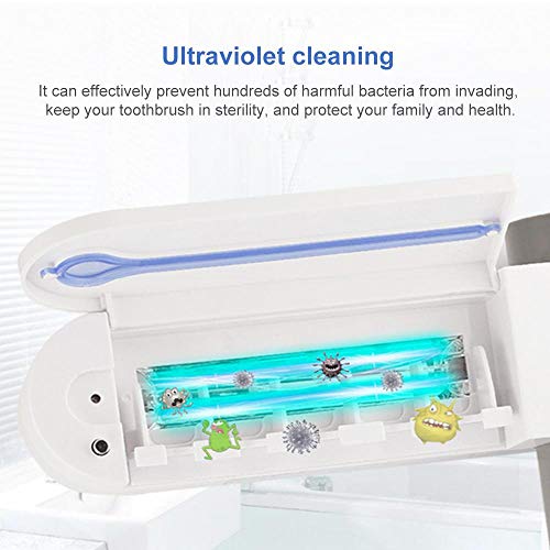 Womdee UV Toothbrush Holder Sanitizer, Mulitfunction Toothbrush Holder Wall Mounted, UV Sterilizer & Automatically Dispense Toothpaste & 5 Toothbrush Slots & 3M Sticky, for All Kinds Toothbrushes