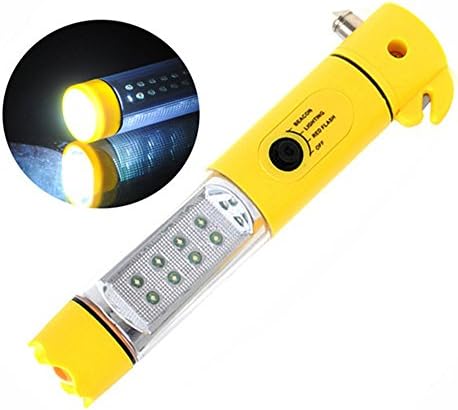 MYMIJUE Car Safety Tool, 5-in-1 Auto Window Breaker, Seatbelt Cutter, Emergency Red Beacon Light, LED Working Light and LED Flashlight Emergency Tool Kit