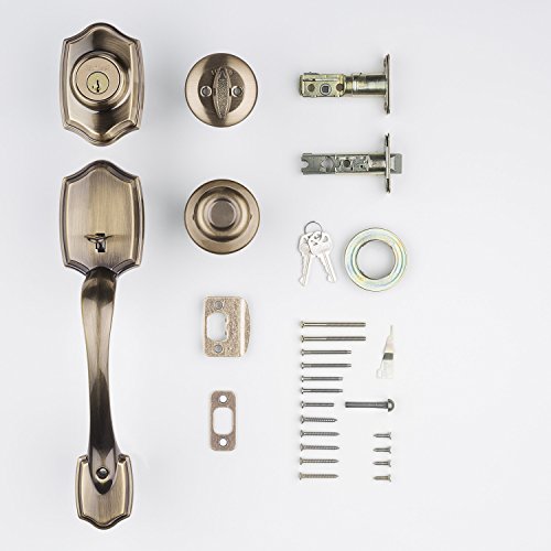Kwikset Belleview Front Door Lock Handle and Deadbolt Set, Entry Handleset Exterior with