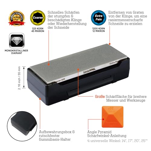 SHARPAL 162N Diamant-Schleifstein Abziehstein mit Aufbewahrungsbox, Dual Körnung, grob/extrafein, 325/1200 Wetzstein Diamant-Messerschärfer mit rutschfester Basis und Winkelführung (20,3 cm x 7,6 cm) thumbnail 2
