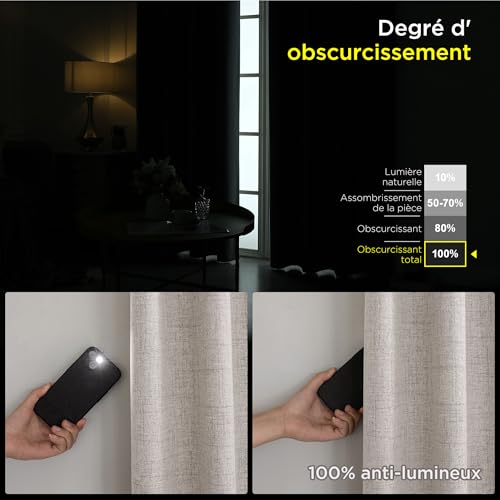 CUCRAF 100% Thermal Blackout Curtain, 2 Pieces, L140 x H245, Thermal Linen Curtain, Anti Cold and Heat Insulation Opaque Curtain with Eyelets, Light Insulation, Anti-UV, White