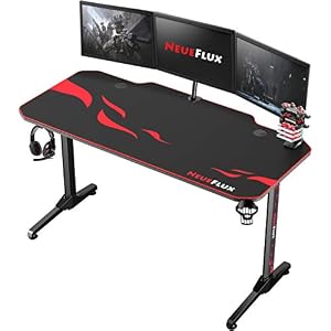 NeueFlux Gaming Desk 55 Inch Racing Style, T-Shaped Computer Desk with Full Desk Pad, Large Ergonomic Gaming Table Gamer…