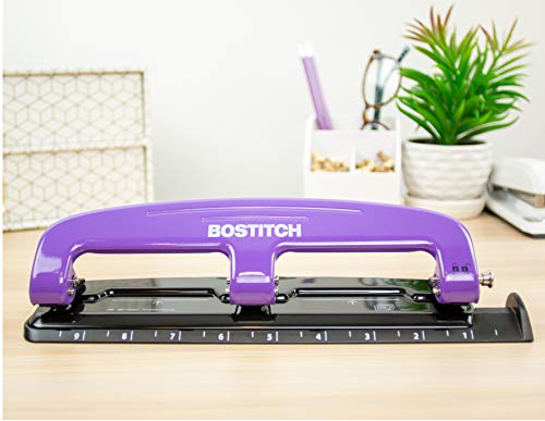 Bostitch Office EZ Squeeze Reduced Effort 3-Hole Punch, 12 Sheets, Purple