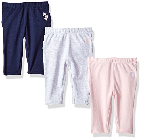 U.S. Polo Assn. Baby Girls' 3 Pack Jersey Spandex Legging Pant, 7016-Multi, 6/9 Months