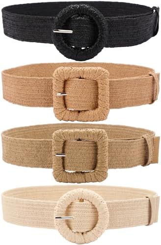 zisupridco 4 Pcs Straw Woven Belts For Women,Vintage Brown  display picture 2