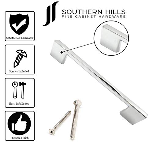 Southern Hills Polished Chrome Handles 128mm Screw Spacing, Chrome Drawer Pulls, Pack