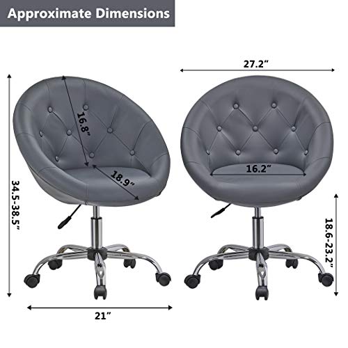 Duhome 509B Home Office Chair Task Computer Chair with Wheels Swivel Height Adjustable Working Stool (Grey) - Thumbnail 3