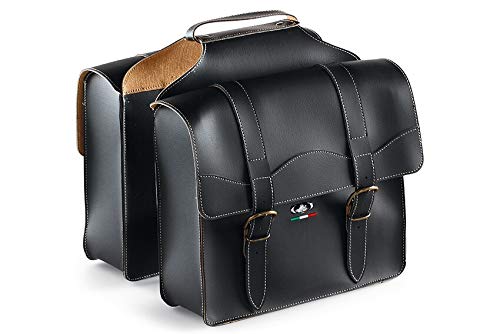 Bauletto 0024 Montegrappa Leather Bicycle Bag Double Pannier Bag Black Made in Italy