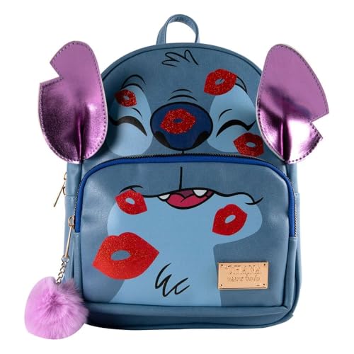 Cerdà Disney Lilo y Stitch Mochila - Piel sintética - Diseño Stitch Besos - Azul