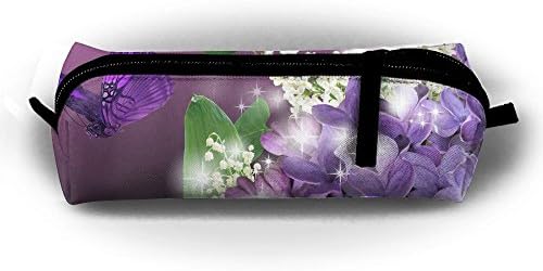 Fashion Pencil Case Zipper Pen Pouch Purple Flowers Purple Butterfly Printing Student Small Pen Bag Rectangular Pouch