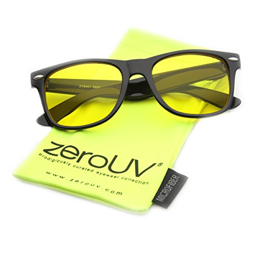 zeroUV - Blue Blocking Driving Horn Rimmed Sunglasses Amber Tinted Lens 54mm (Black Yellow)