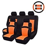 NEW ARRIVAL- CAR PASS RAINBOW Universal Fit Car Seat Cover -100% Breathable With 5mm Composite Sponge Inside,Airbag Compatible(14PCS, Sport Orange)