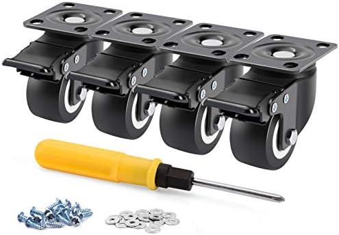 Heavy Duty Casters JULANG 2inch Plate Caster with Safe Dual Brake No-Noise Polyurethane Wheel Total 500lbs Load Capacity for Furniture Plant Stands Book Shelves Shoe Bins(Pack of 4)
